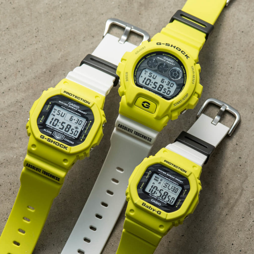 Lightning Yellow Series（写真左からDW-5600TGA-9JF/DW-6900TGA-9JF/BGD-560TG-9JF）